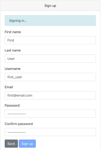 Sample app - user sign up